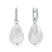 Серьги из серебра c белыми речными жемчужинами "Барокко" 16-20 мм