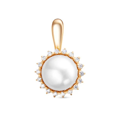 Кулон из серебра с белой речной жемчужиной 9,5-10 мм