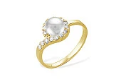 Кольцо из желтого золота с белой речной жемчужиной 7-7,5 мм