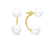 Пусеты "Диор" из желтого золота с белыми речными жемчужинами 8-9 мм