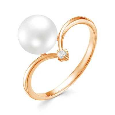 Кольцо из красного золота с белой речной жемчужиной 8,5-9 мм