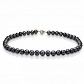 Ожерелье из черного круглого речного жемчуга класса ААА. Жемчужины 8,5-9,5 мм