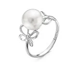Кольцо из серебра с белой речной жемчужиной 9-10 мм