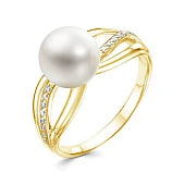 Кольцо из желтого золота с белой речной жемчужиной 8,5-9 мм