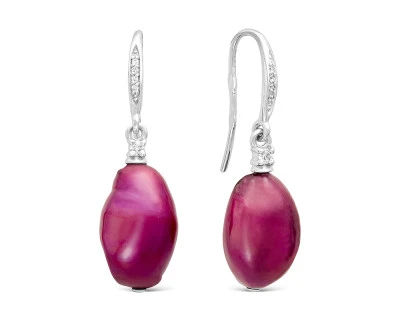 Серьги из серебра с красными речными жемчужинами "Барокко" 11-12 мм