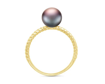 Кольцо из серебра с черной речной жемчужиной 7-7,5 мм