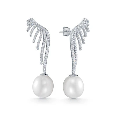 Серьги из серебра с белыми речными жемчужинами 10-10,5 мм
