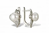 Серьги из белого золота с белыми речными жемчужинами 7-7,5 мм