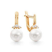 Серьги из красного золота с белыми речными жемчужинами 8-8,5 мм