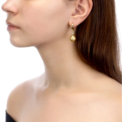 Серьги из серебра c золотистыми морскими Австралийскими жемчужинами 11,6-11,9 мм