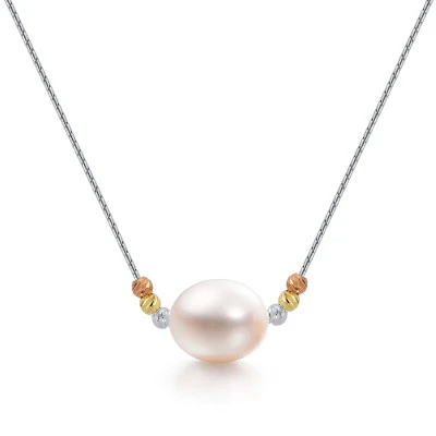 Цепочка из серебра 925 пробы с белой рисообразной жемчужиной 9-10 мм