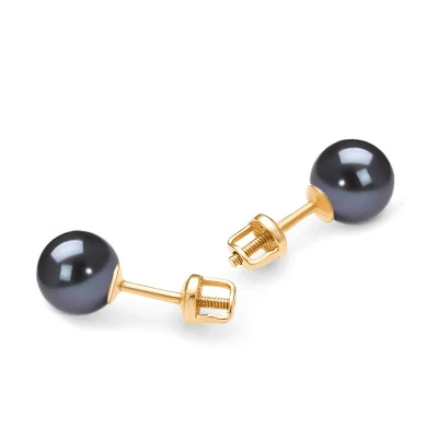 Пусеты из серебра 925 пробы с черными речными жемчужинами 7-7,5 мм