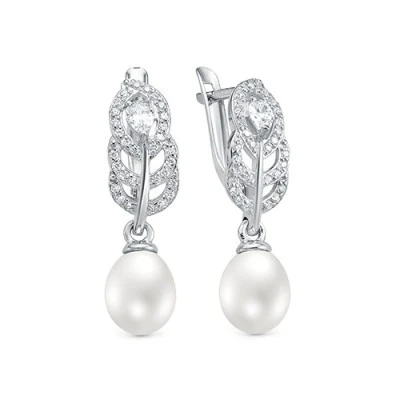 Серьги из серебра с белыми речными жемчужинами 7,5-8 мм