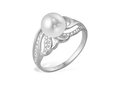 Кольцо из белого золота с белой речной жемчужиной 7-7,5 мм