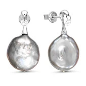 Серьги из серебра с серебристыми жемчужинами "Барокко" 19-20 мм