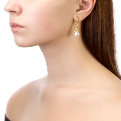 Серьги из серебра с белыми речными жемчужинами 10,5-11 мм