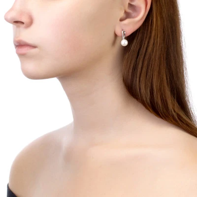 Серьги из серебра с белыми речными жемчужинами 8-8,5 мм