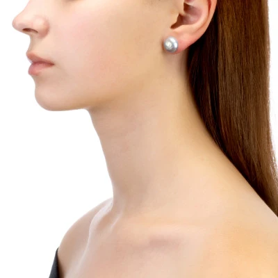 Пусеты из серебра с серебристыми речными жемчужинами "Барокко" 12-13 мм