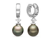Серьги из серебра c черными морскими Таитянскими жемчужинами 10-10,5 мм