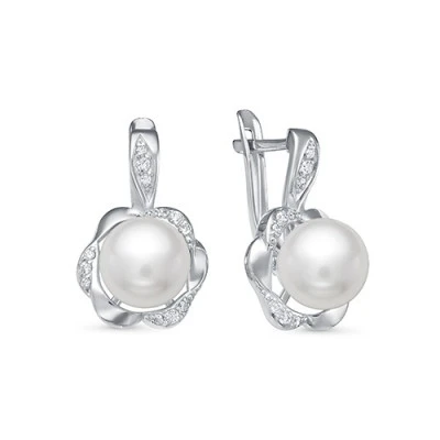 Серьги из серебра c белыми речными жемчужинами 8-8,5 мм