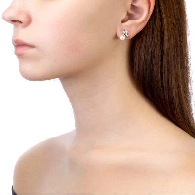 Серьги "Бабочки"  из серебра c белыми речными жемчужинами 5,5-6 мм