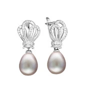 Серьги из серебра с серебристыми речными жемчужинами 10-11 мм