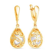 Серьги "Сердечки" из серебра c белыми речными жемчужинами 8 мм