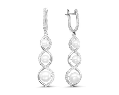 Серьги из серебра c белыми речными жемчужинами 6-8 мм