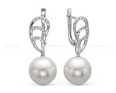 Серьги из серебра c белыми японскими речными жемчужинами 13-14 мм