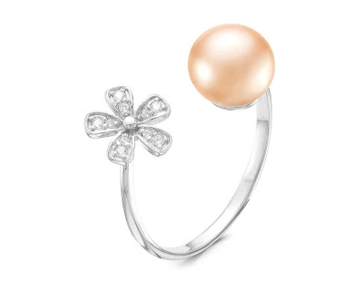 Кольцо "Диор" из серебра с розовой речной жемчужиной 7,5-8 мм