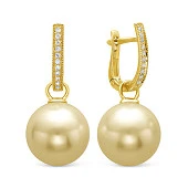 Серьги из серебра c золотистыми морскими Австралийскими жемчужинами 12-12,5 мм