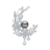 Брошь из сплава с черной Таитянской жемчужиной 11-11,5 мм