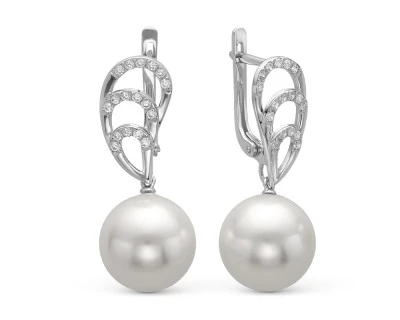 Серьги из белого золота с белыми морскими Австралийскими жемчужинами 12,6-12,9 мм