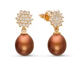Серьги из серебра с шоколадными речными жемчужинами 8,5-9 мм