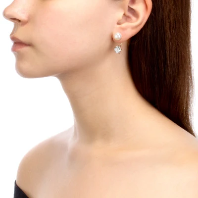 Пусеты "Диор" из серебра с белыми речными жемчужинами 8,5-9 мм