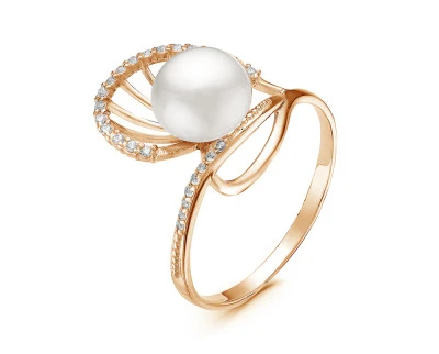 Кольцо из серебра с белой речной жемчужиной 7-7,5 мм