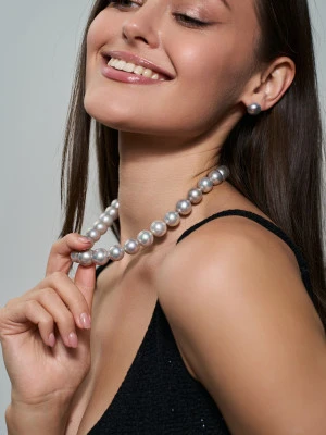 Ожерелье из 30 жемчужин из серебристого жемчуга "Эдисон". Жемчужины 12-15 мм