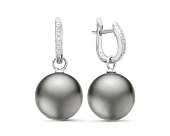 Серьги из белого золота с черными морскими Таитянскими жемчужинами 12-12,5 мм