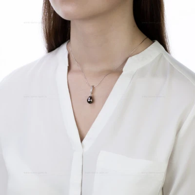 Кулон из серебра с черной морской Таитянской жемчужиной 9,6-9,9 мм