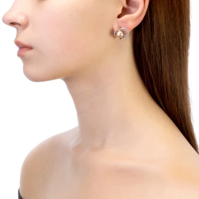 Серьги из серебра с розовыми речными жемчужинами 7,5-8 мм