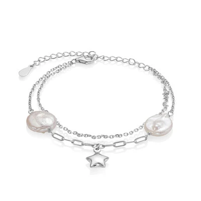 Браслет из серебра 925 пробы с белыми барочными речными жемчужинами 11,5 мм