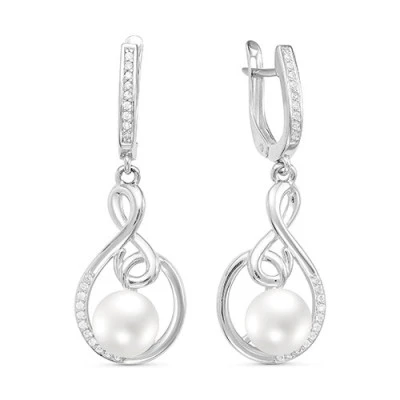 Серьги из серебра c белыми речными жемчужинами 8-8,5 мм