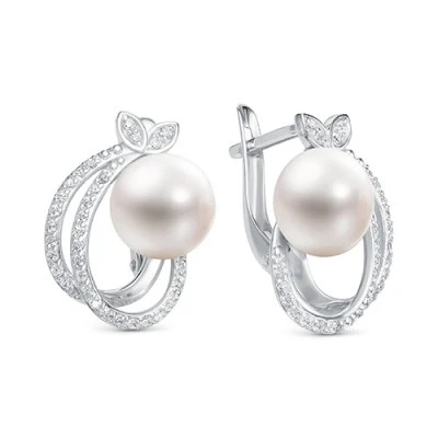 Серьги из серебра c белыми речными жемчужинами 8-8,5 мм