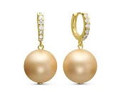 Серьги из серебра с золотистыми жемчужинами "Майорика" 12 мм