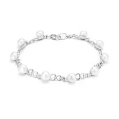 Браслет из серебра с белыми речными жемчужинами. Жемчужины 6-6,5 мм