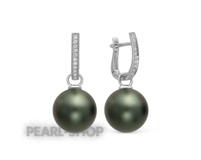 Серьги из белого золота с черными морскими Таитянскими жемчужинами 12-12,5 мм