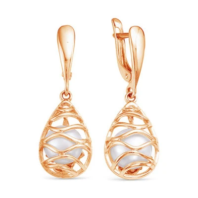 Серьги из красного золота с белыми речными жемчужинами 8 мм