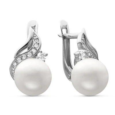 Серьги из белого золота с белыми речными жемчужинами 8,5-9 мм