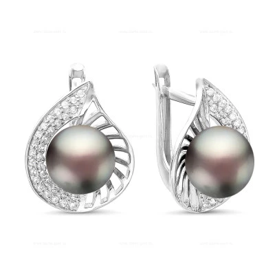 Серьги из серебра с черными речными жемчужинами 8,5-9 мм