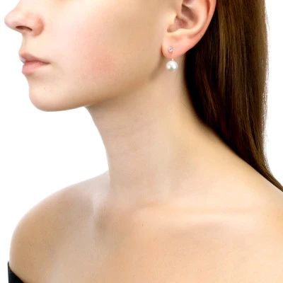 Пусеты "Диор" из серебра с белыми речными жемчужинами 9,5-10 мм